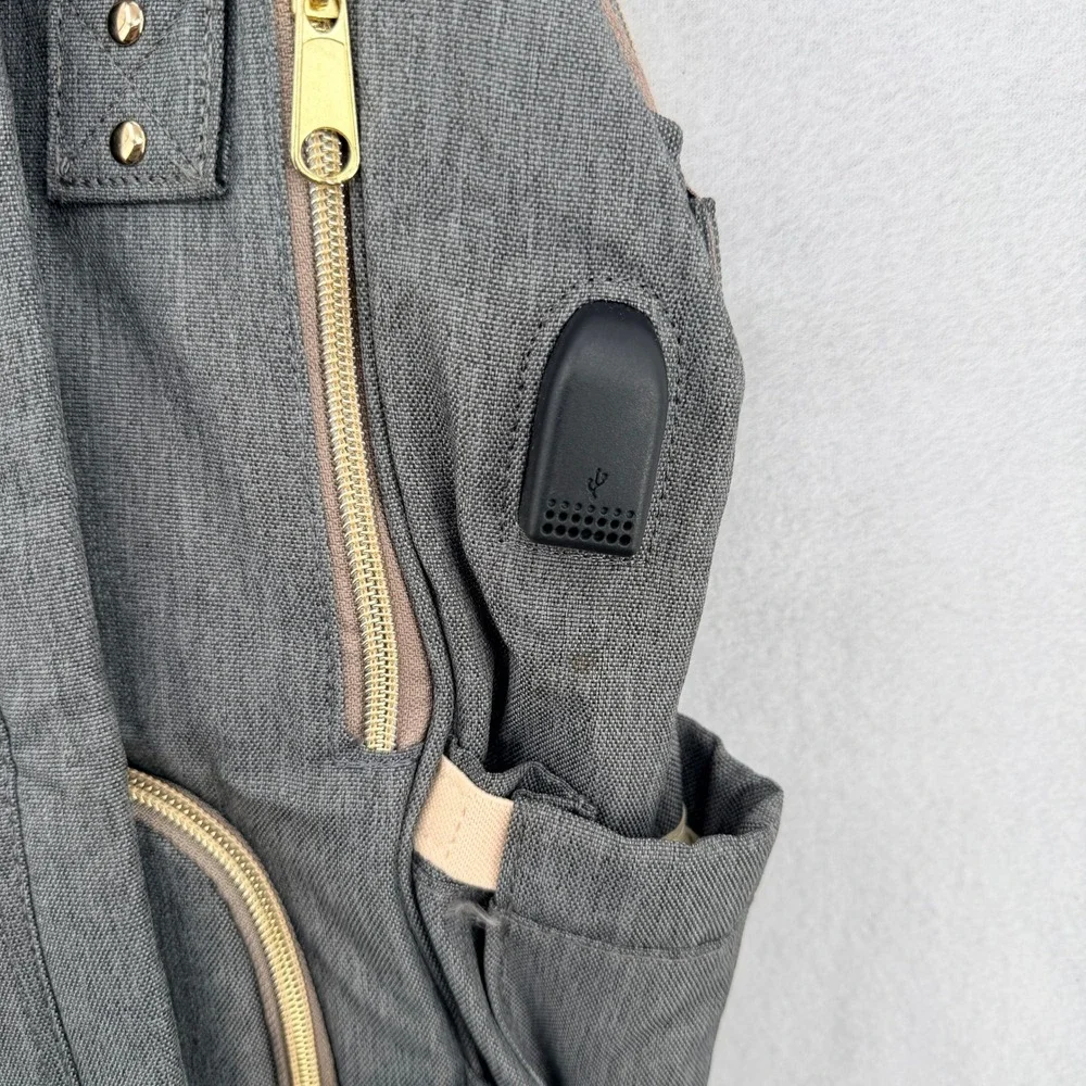 Sunveno Diaper Bag Backpack Grey Heather USB Charging Port Travel Baby Bag